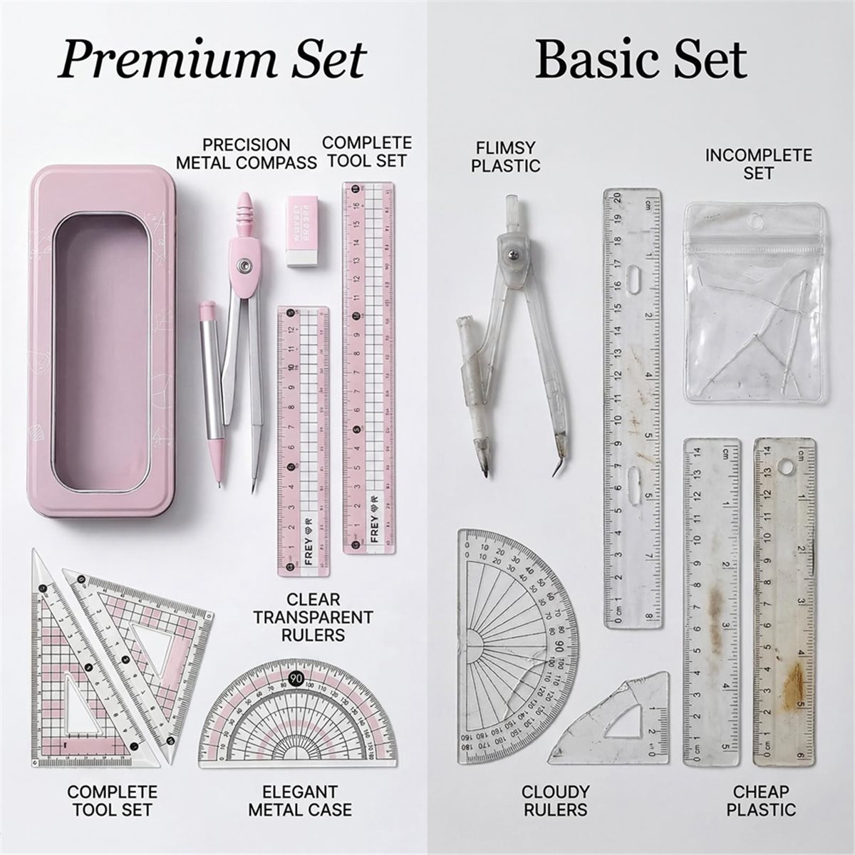 Compass Geometry Set - A1770K 8 PCS Protractor and Compass